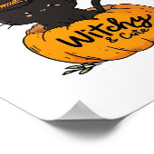 カボチャに魔女帽子をかぶった可愛い黒猫、かわいいs ポスター (角)