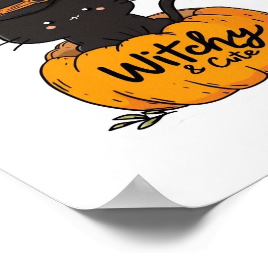 カボチャに魔女帽子をかぶった可愛い黒猫、かわいいs ポスター (角)