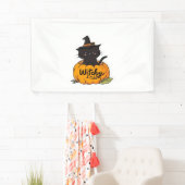 カボチャに魔女帽子をかぶった可愛い黒猫、かわいいs 横断幕 (インサイチュ)