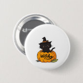 カボチャに魔女帽子をかぶった可愛い黒猫、かわいいs 缶バッジ (正面&裏面)