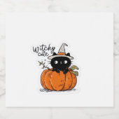 カボチャに魔女帽Tをかぶった可愛クラシックい黒猫 スパークリングワインラベル (シングルラベル)