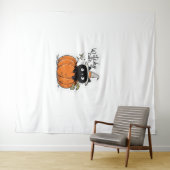 カボチャに魔女帽Tをかぶった可愛クラシックい黒猫 タペストリー (インサイチュ(横))