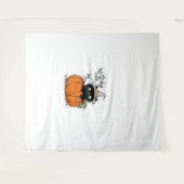 カボチャに魔女帽Tをかぶった可愛クラシックい黒猫 タペストリー (正面(横))