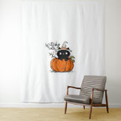 カボチャに魔女帽Tをかぶった可愛クラシックい黒猫 タペストリー (インサイチュ)