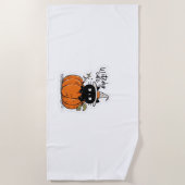 カボチャに魔女帽Tをかぶった可愛クラシックい黒猫 ビーチタオル (正面)