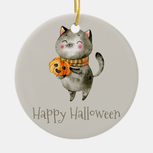 カボチャのかわいいハロウィン猫 | オーナメント (正面)