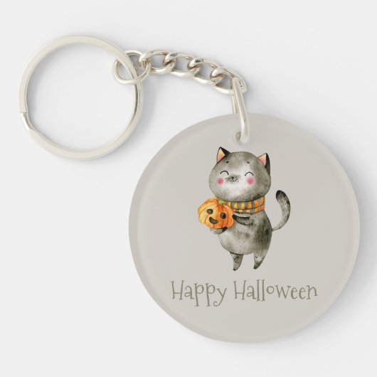 カボチャのかわいいハロウィン猫 | キーホルダー (正面)