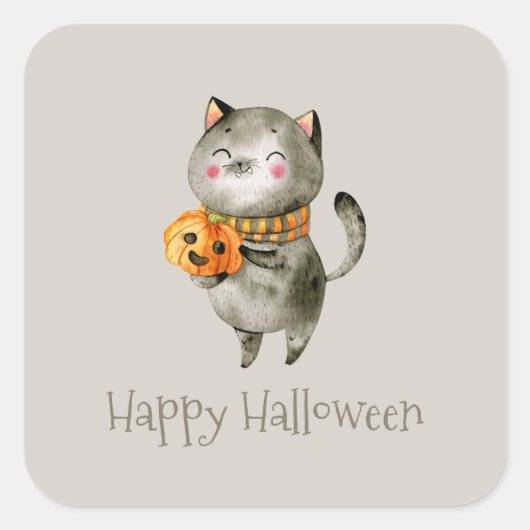 カボチャのかわいいハロウィン猫 | シール (正面)