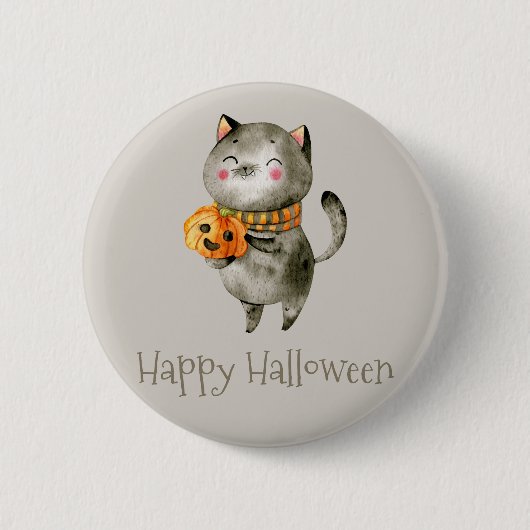 カボチャのかわいいハロウィン猫 | ボタン 缶バッジ (正面)