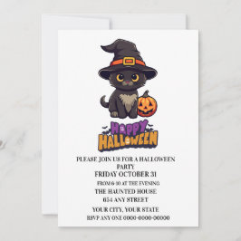 カボチャのかわいいハロウィーン魔猫 招待状