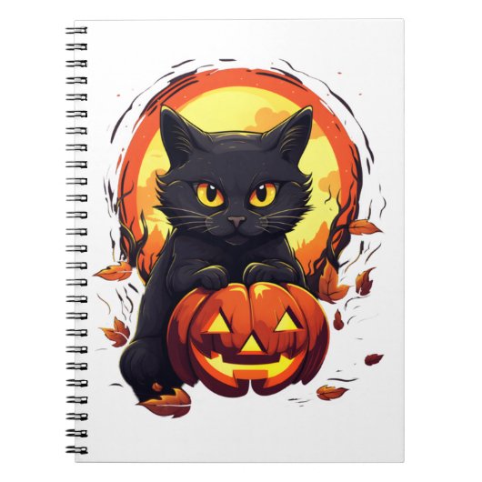 カボチャのかわいいハロウィーン黒猫 ノートブック (正面)