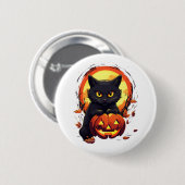 カボチャのかわいいハロウィーン黒猫 缶バッジ (正面&裏面)