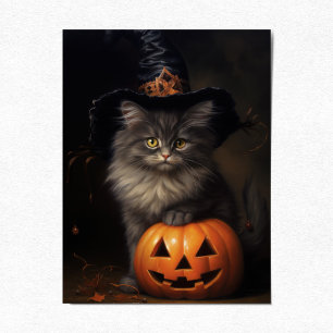 カボチャのかわいい子ネコビクトリアンハロウィン シーズンポストカード