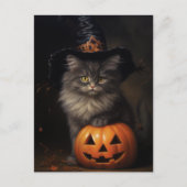 カボチャのかわいい子ネコビクトリアンハロウィン シーズンポストカード (正面)