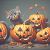 カボチャのかわいい子猫 シール (正面)