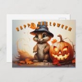 カボチャのかわいい帽子のハロウィーンリス シーズンポストカード (正面/裏面)