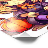 カボチャのかわいい紫色のハロウィーンの魔女 フォトプリント            (角)