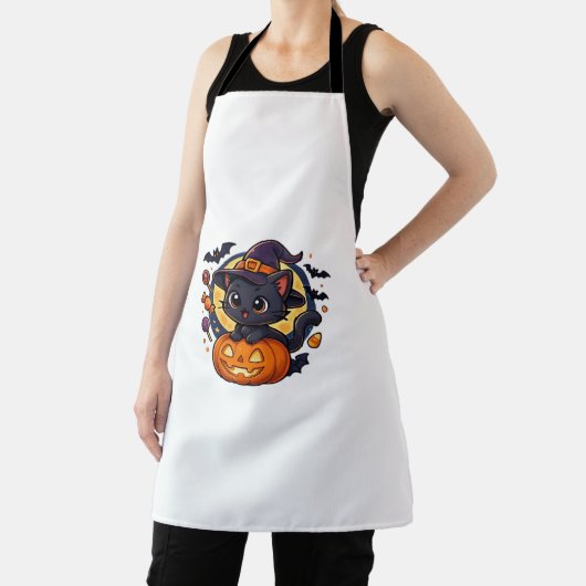 カボチャのかわいい魔女ネコ – Halloween Art Oversize エプロン (インサイチュ)