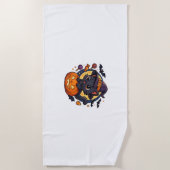 カボチャのかわいい魔女ネコ – Halloween Art Oversize ビーチタオル (正面)