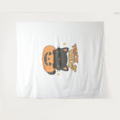 カボチャのかわいい黒猫 – トリックまたは治療のかわいい タペストリー (正面(横))