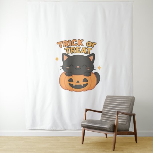 カボチャのかわいい黒猫 – トリックまたは治療のかわいい タペストリー (インサイチュ)