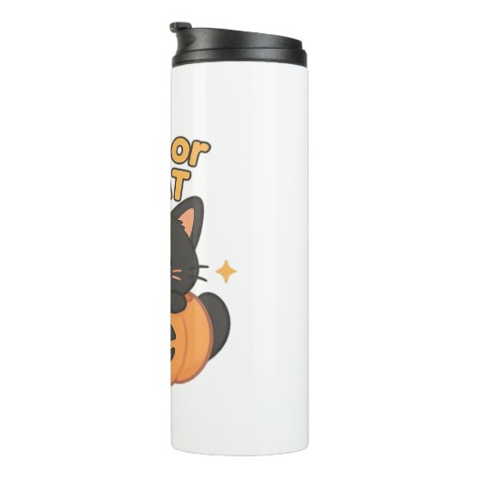 カボチャのかわいい黒猫 – トリックまたは治療のかわいい タンブラー (回転右)