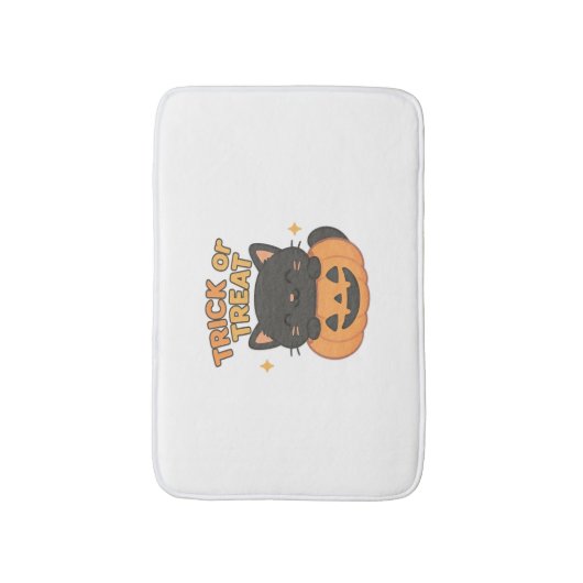 カボチャのかわいい黒猫 – トリックまたは治療のかわいい バスマット (正面縦)