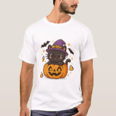 カボチャのかわいい黒猫 – JFSハロウィーンTかわいい Tシャツ (正面)