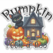 カボチャのかわいい黒猫PEEK-a-BOOハロウィーン シール (正面)