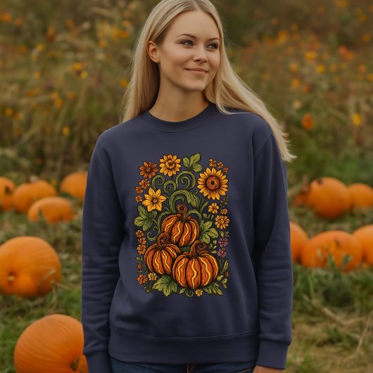 カボチャのつると秋の花のハロウィン スウェットシャツ
