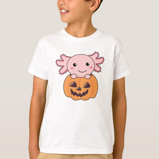 カボチャのアクソロトル愛好家ハロウィーンのための甘い動物 Tシャツ (正面)