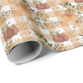 カボチャのオレンジと白のチェックラッピング紙 ラッピングペーパー (ロールコーナー)