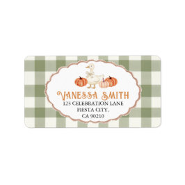 カボチャのオレンジ色のギンガ間抜けムガチョウの赤ちゃんシャワー ラベル