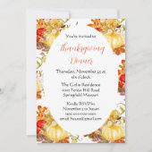 カボチャのオレンジ色の花感謝祭ディナー 招待状 (正面)