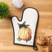 カボチャのオーブンミットの後ろの黒猫 鍋つかみ (トップダウン)