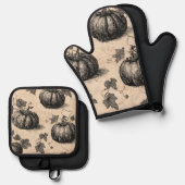 カボチャのオーブン手袋及びポットホルダーセット 鍋つかみ&鍋敷きセット (正面/裏面)