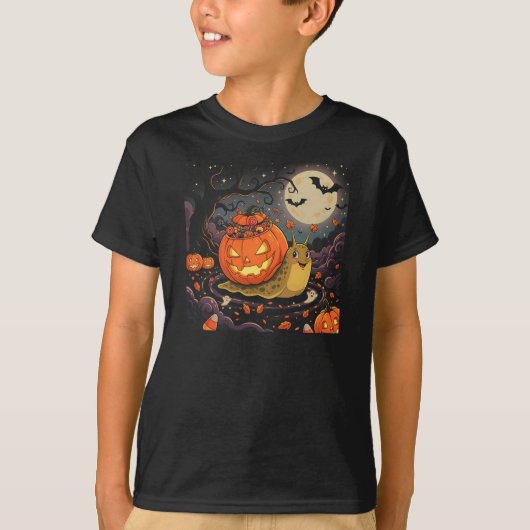 カボチャのカタツムリ、面白いハロウィンの生き物 Tシャツ (正面)