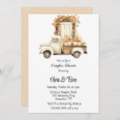 カボチャのカップル結婚シャワー付きヴィンテージトラック 招待状 (正面/裏面)