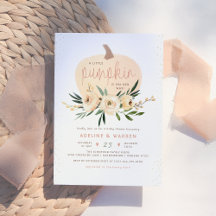 カボチャのカップル赤ちゃんシャワーピンク&金ゴールド モダン