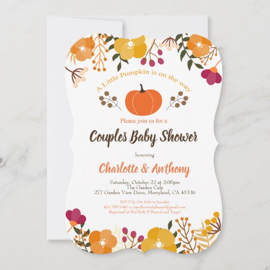 カボチャのカップル赤ちゃんシャワー招待秋秋 招待状 (正面)