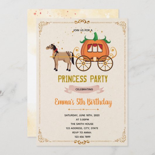カボチャのキャリッジの誕生日の招待状 招待状 (正面/裏面)