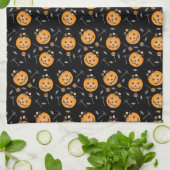 カボチャのキャンディバケットトリックまたはオレンジブラックを処理 キッチンタオル (折り畳み)