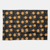 カボチャのキャンディバケットトリックまたはオレンジブラックを処理 キッチンタオル (横)