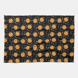 カボチャのキャンディバケットトリックまたはオレンジブラックを処理 キッチンタオル