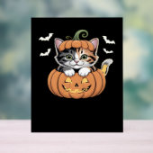 カボチャのクラシックTシャツの可愛いハロウィン猫 アクリルサイン (ニュートラル)