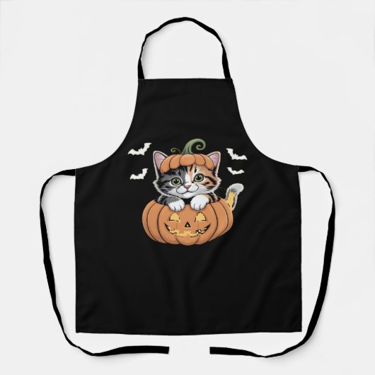 カボチャのクラシックTシャツの可愛いハロウィン猫 エプロン (正面)