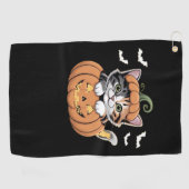 カボチャのクラシックTシャツの可愛いハロウィン猫 ゴルフタオル (横)