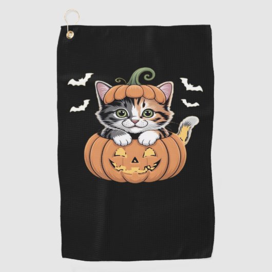 カボチャのクラシックTシャツの可愛いハロウィン猫 ゴルフタオル (正面)