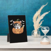 カボチャのクラシックTシャツの可愛いハロウィン猫 フォトプラーク (側面)