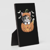 カボチャのクラシックTシャツの可愛いハロウィン猫 フォトプラーク (側面)